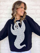 Load image into Gallery viewer, Queen Of Sparkles Black And White Flower Sequin Ghost Sweatshirt