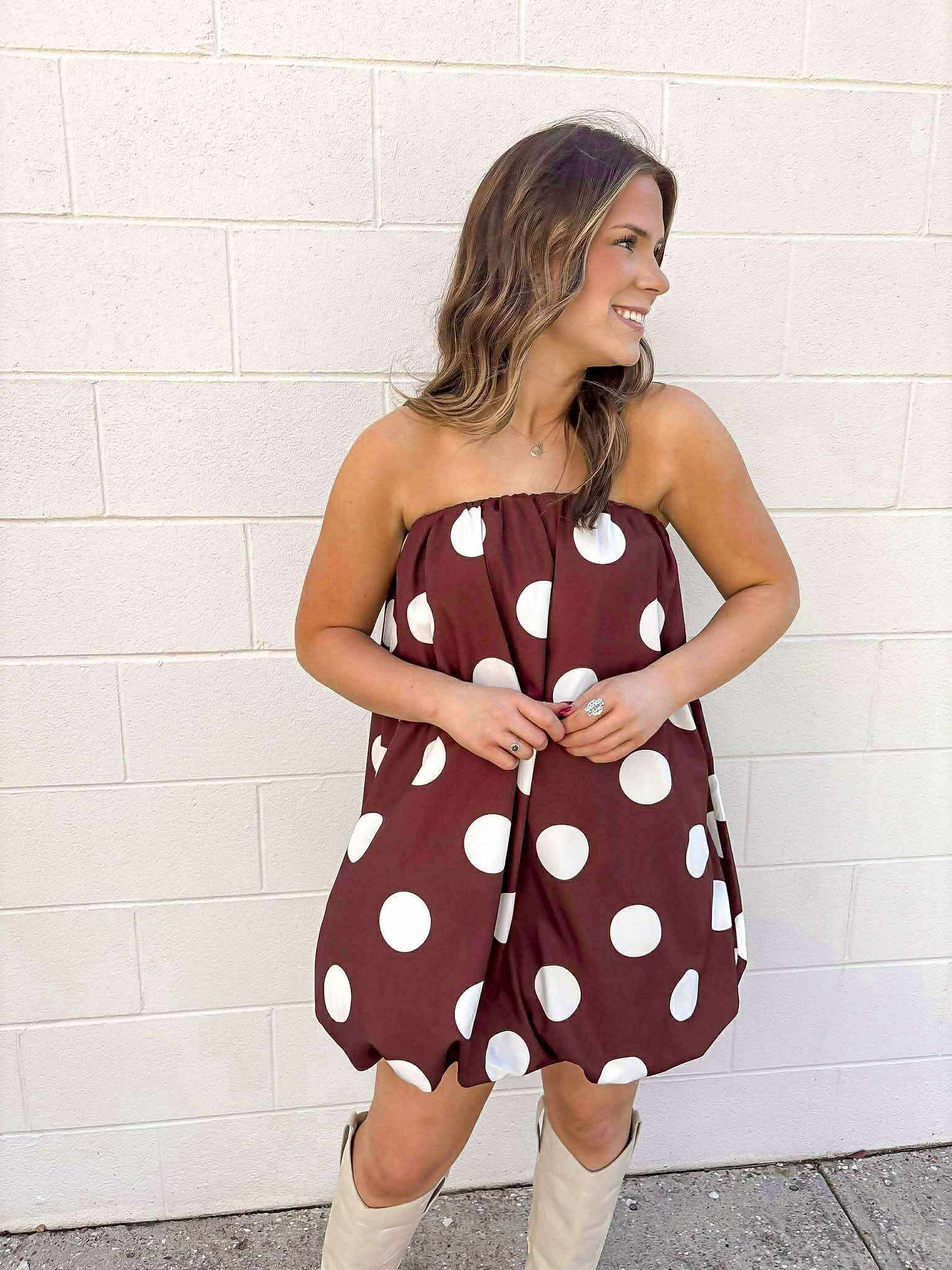 Brown Polka Dot Bubble Dress Large Brown Polka Dot Bubble Dress Large