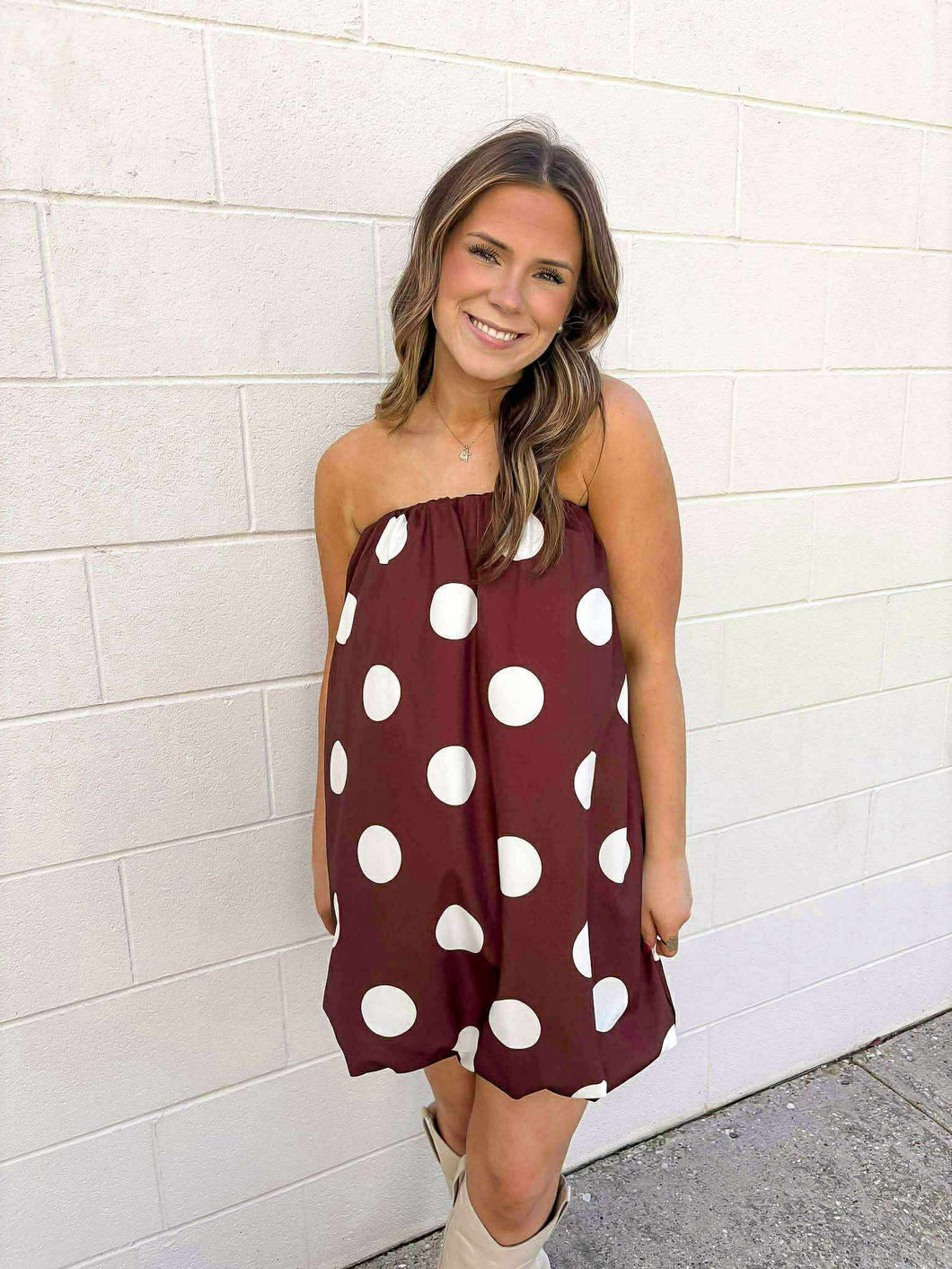Spotted You Brown Bubble Dress