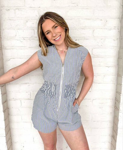 Release The Energy Stripe Navy Romper