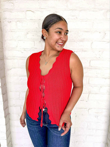 Reverse In Red Scallop Vest top