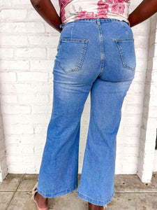 Happiest Moment Washed Blue Straight Flare With Button Detail