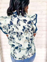 Load image into Gallery viewer, Aquafina Ruffle Navy Sleeve Top