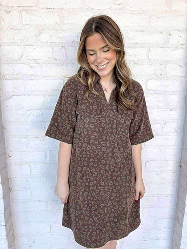On The Map Brown Leopard Dress