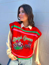 Load image into Gallery viewer, Queen Of Sparkles Red, Green &amp; Pink ‘Sleigh Queen’ Stripe Top