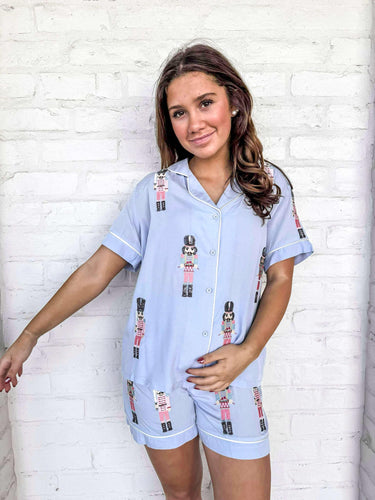 Queen Of Blue Embroidered Nutcracker Pajama Set