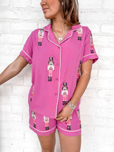 Queen Of Hot Pink Embroidered Nutcracker Pajamas Set