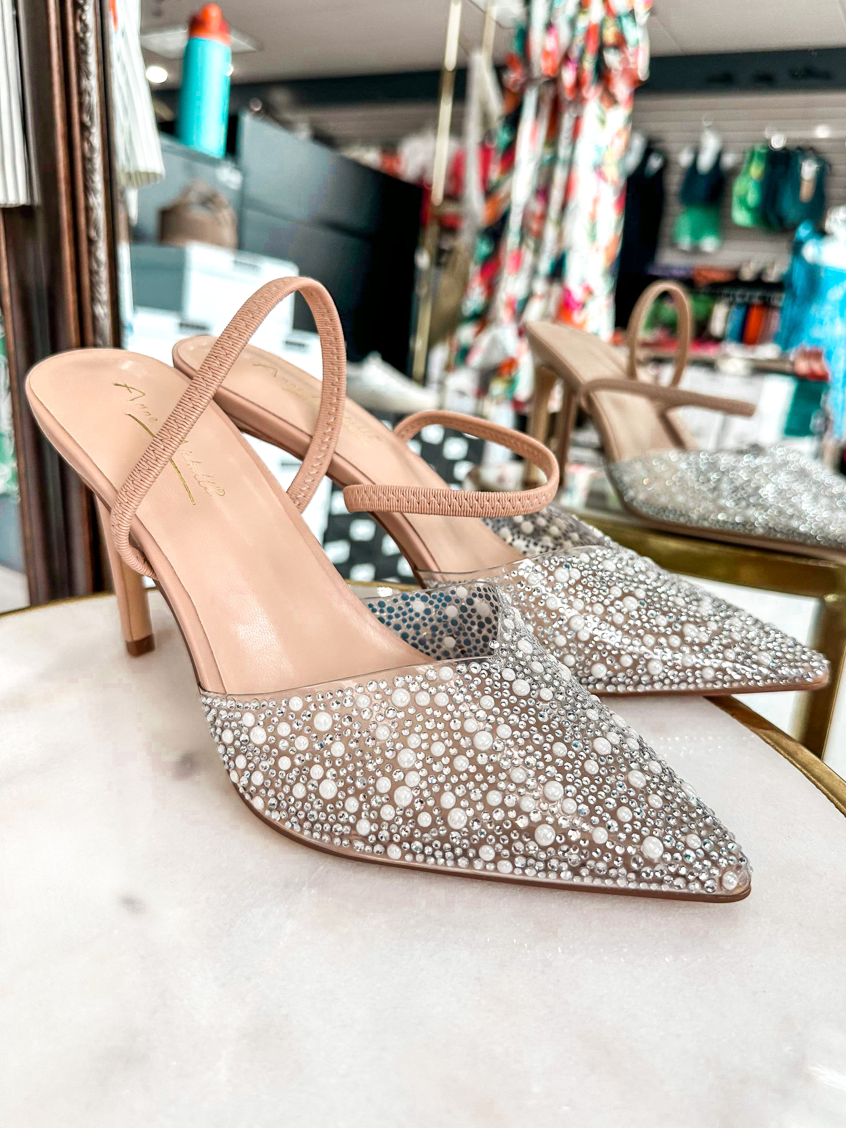 Nude heels with pearls hotsell