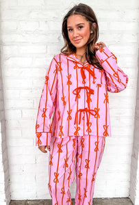 Queen Of Pink Bow Print Pajama Set