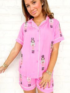 Queen Of Pink Embroidered Nutcracker Pajamas Set