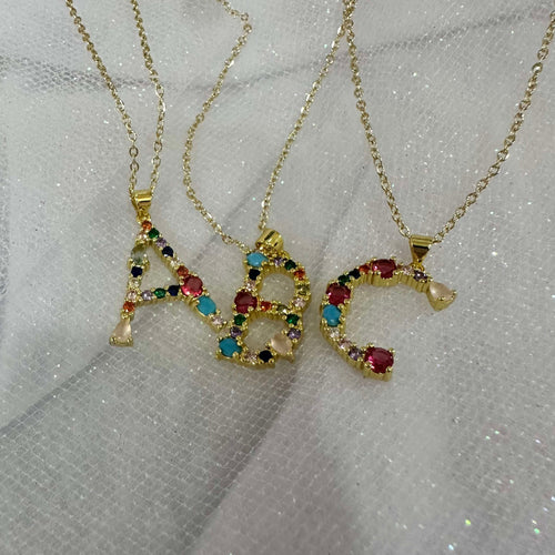 Multicolor Rhinestone Initial Necklace