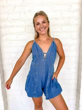 Load image into Gallery viewer, Fans Are Here Light Denim Romper