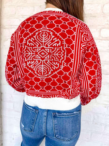 Queen Of Sparkles Red And Cream Heart Cardigan