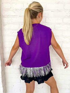 Queen Of Sparkles TCU Feather Bottom Tank Sweater