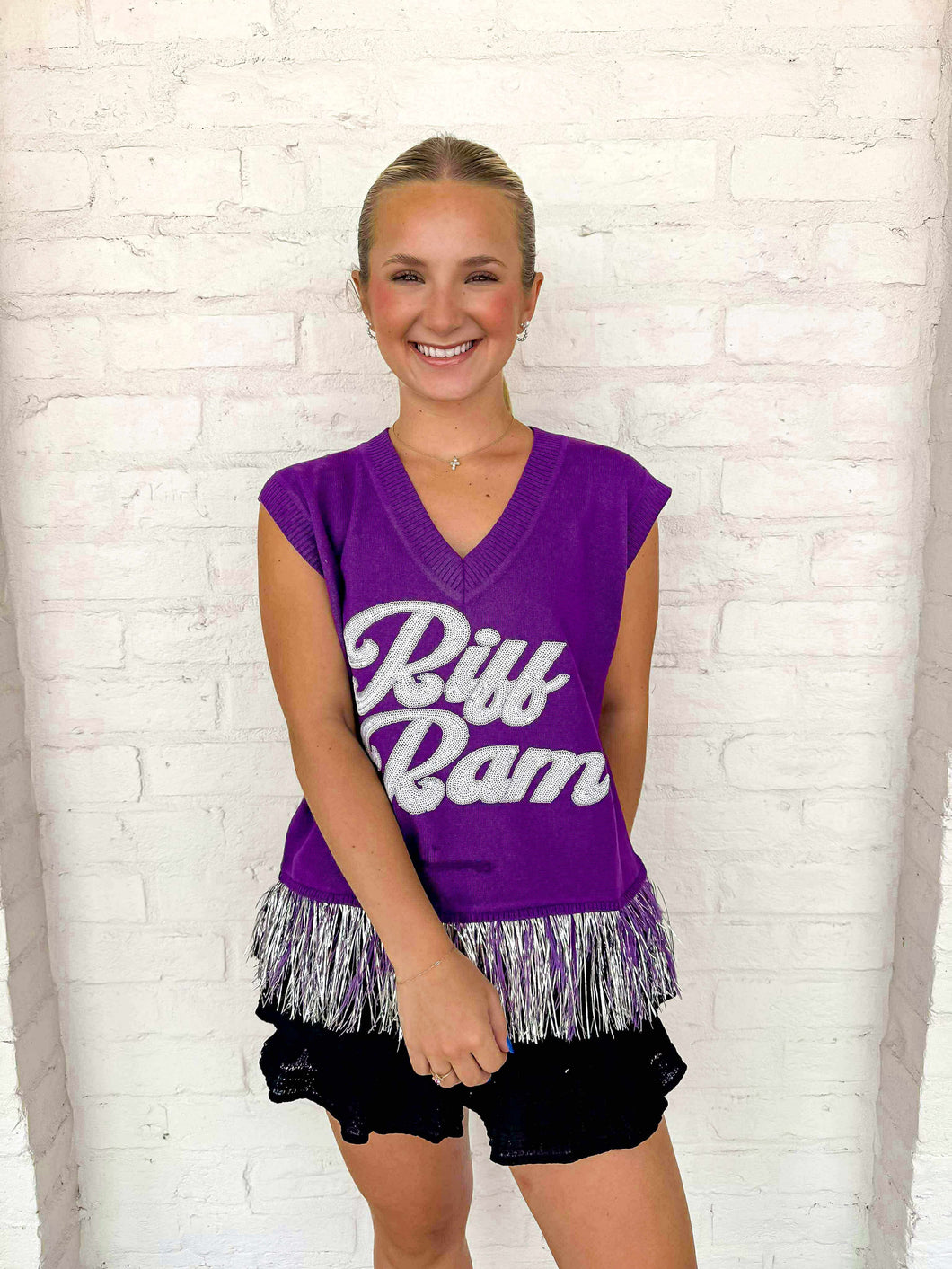 Queen Of Sparkles TCU Feather Bottom Tank Sweater