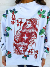 Load image into Gallery viewer, Queen Of Sparkles White Holly QOS Card Logo Mockneck Sweatshirt
