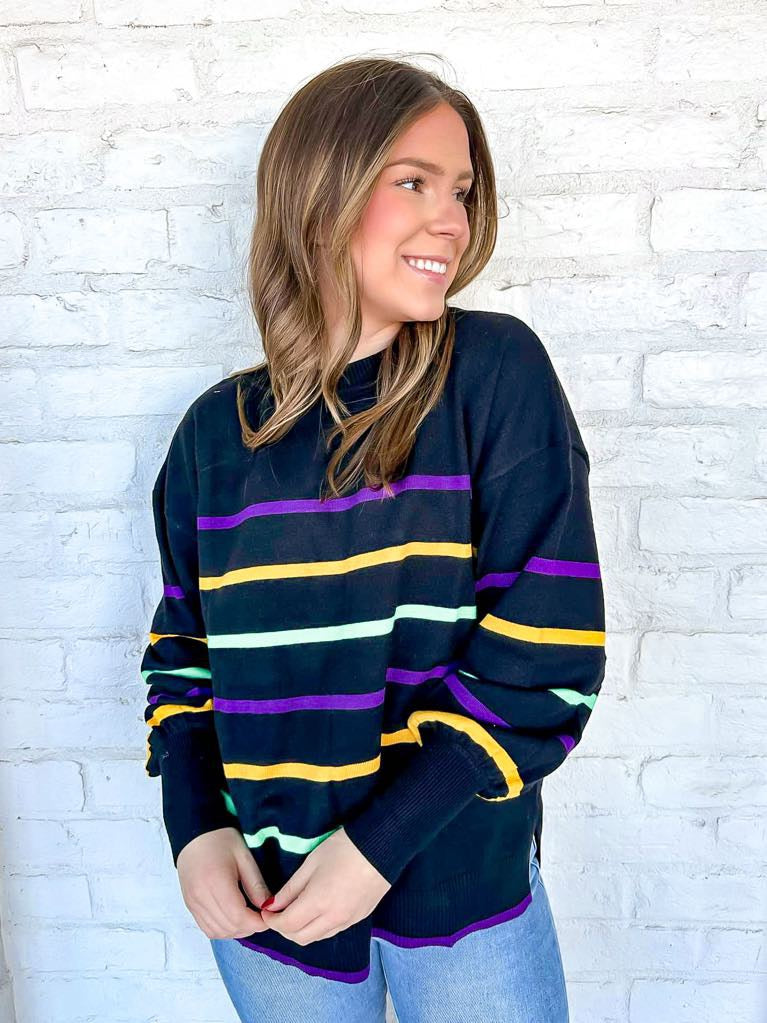 Lundi Gras Black Stripe Top