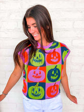 Load image into Gallery viewer, Queen Of Sparkles Multi Checkered Pumpkin Knit Top