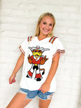 Load image into Gallery viewer, Queen Of Sparkles White &amp; Burnt Orange Texas Longhorn Jersey Top