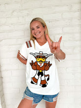 Load image into Gallery viewer, Queen Of Sparkles White &amp; Burnt Orange Texas Longhorn Jersey Top