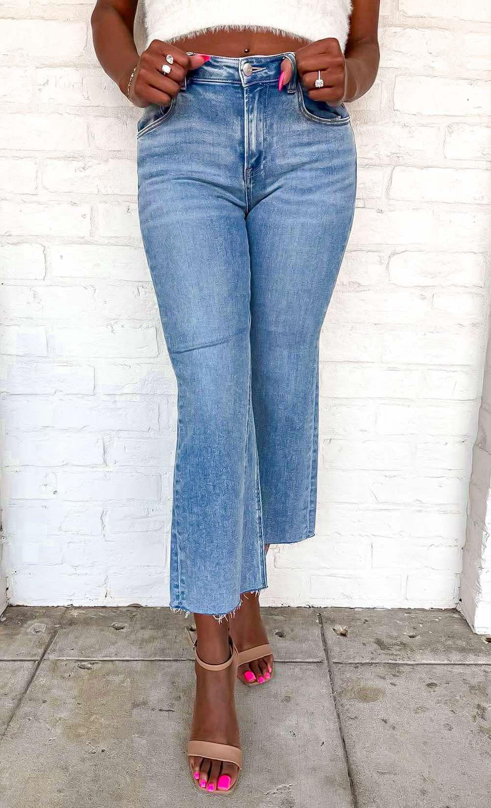 Another Day Mid Rise Crop Flare Denim Jean