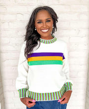 Load image into Gallery viewer, Week of Parades White Stripe Mardi Gras Sweater