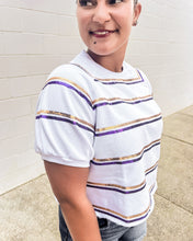Load image into Gallery viewer, Jordan Amanda Purple And Gold White Stripe ***TOP***