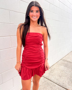 Ready To Leave Red Strapless Dress