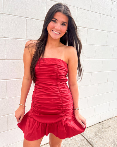 Season Of Football Red Smocked Romper