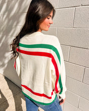 Load image into Gallery viewer, Oversized holiday stripe sweater by Queen of Sparkles, crewneck long sleeve, festive tree detail