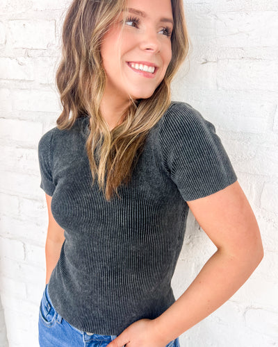 Moving Away Charcoal Knit Tee