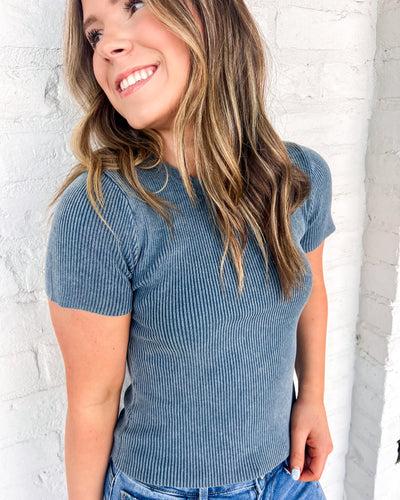 Moving Away Blue Knit Tee