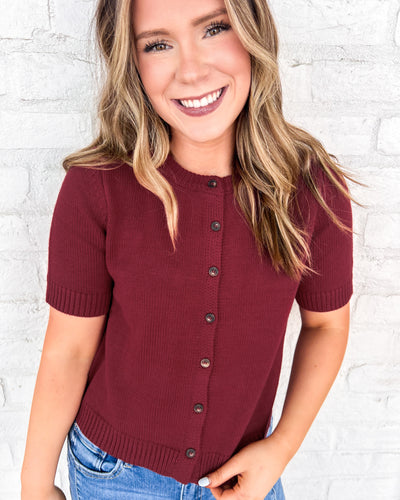 Turning Pages Burgundy Top