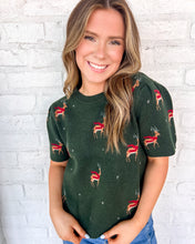 Load image into Gallery viewer, Right Now Green Reindeer Top