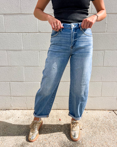 Bring The Joys Medium High Rise Crop Barrel Jeans