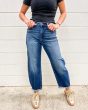 Load image into Gallery viewer, Bring The Joys Dark High Rise Crop Barrel Jeans