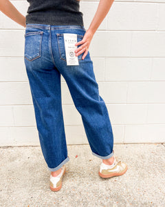 Bring The Joys Dark High Rise Crop Barrel Jeans