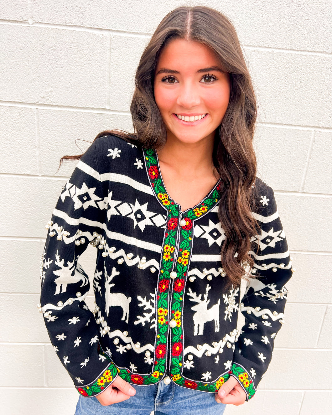 Festive Queen Of Sparkles pearl detail cardigan for winter