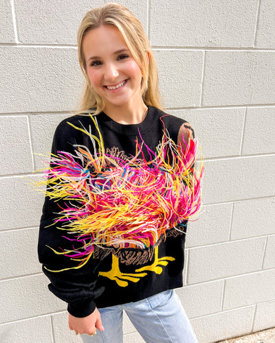 Queen Of Sparkles Black Feather Turkey Sweater