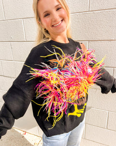 Queen Of Sparkles Black Feather Turkey Sweater