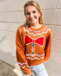 Queen Of Sparkles Brown Gingerbread Man Jewel Sweater