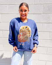 Load image into Gallery viewer, Queen Of Sparkles navy sequin turkey Thanksgiving sweatshirt