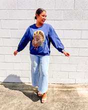 Load image into Gallery viewer, Queen Of Sparkles navy sequin turkey Thanksgiving sweatshirt