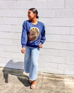 Queen Of Sparkles navy sequin turkey Thanksgiving sweatshirt