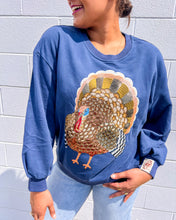 Load image into Gallery viewer, Queen Of Sparkles navy sequin turkey Thanksgiving sweatshirt