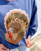Load image into Gallery viewer, Queen Of Sparkles navy sequin turkey Thanksgiving sweatshirt
