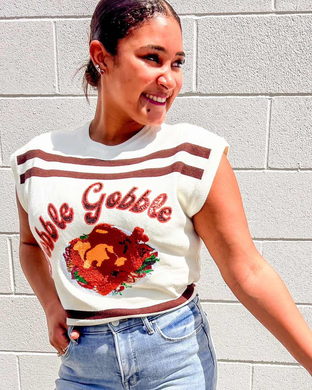 Queen of Sparkles Gobble Gobble sequin turkey sweater top