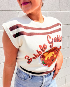 Queen of Sparkles Gobble Gobble sequin turkey sweater top