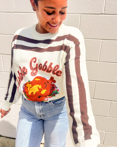 Festive brown stripe long sleeve holiday sweater by Queen of Sparkles