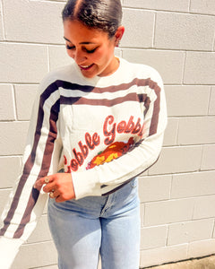 Festive brown stripe long sleeve holiday sweater by Queen of Sparkles
